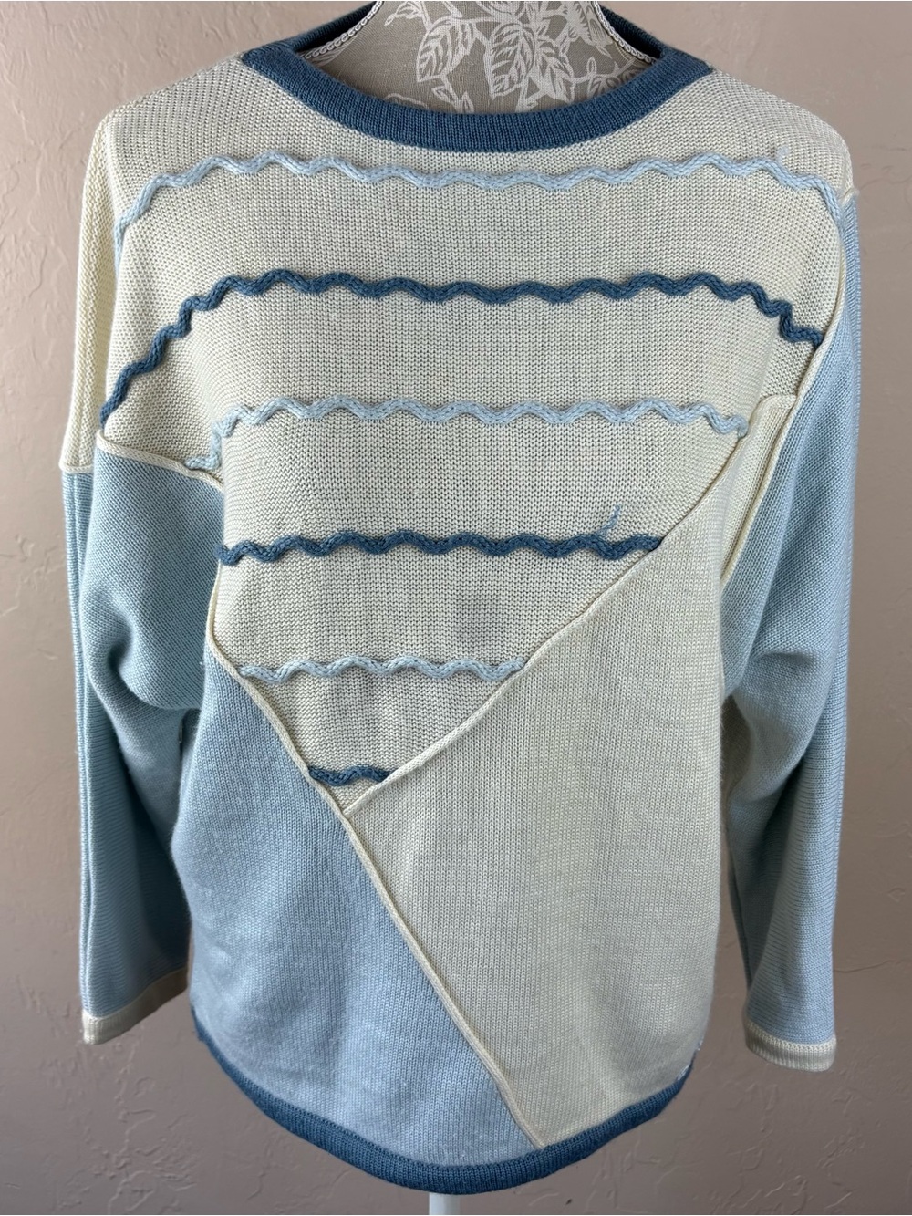 Vintage Courreges Blue White 3D Sweater Made in France Women’s Size Large - XL